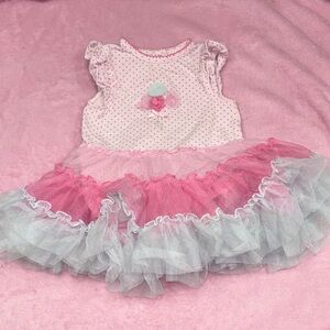 Little Me Baby Girl’s Pink, White Flouncy Tutu Bodysuit Dress Size 18 Months